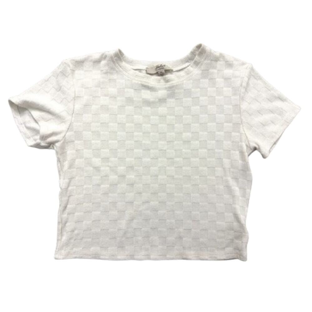 NWT Atelier by Kirious Cream Textured Checkerboard Knit Shirt Women's Size Large